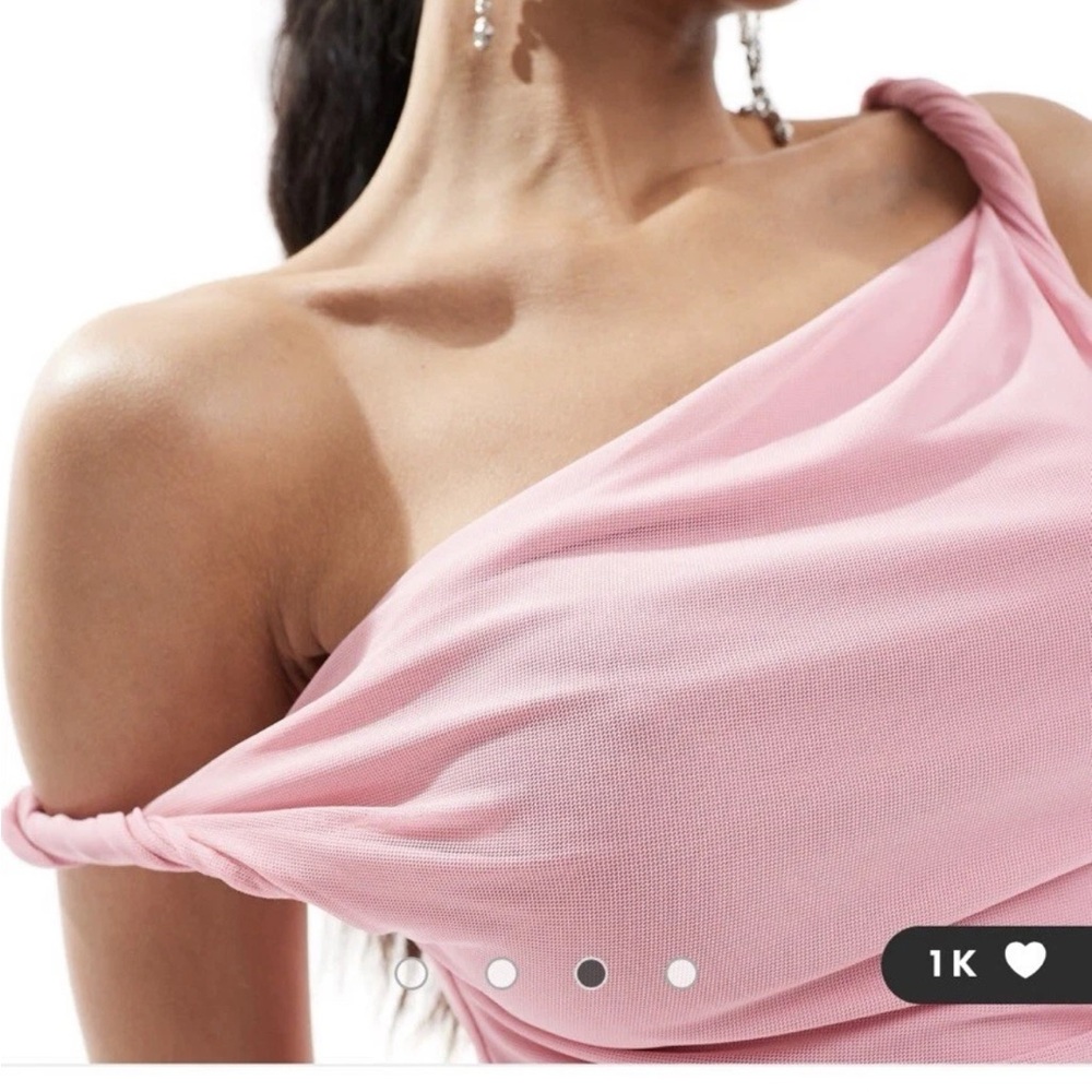 ASOS One-Shoulder Light Pink Ruched Evening Gown - Picture 3 of 11